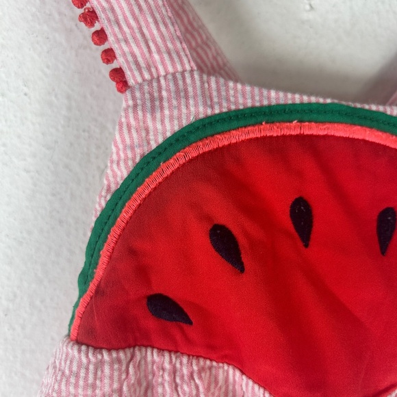 Baby Boden baby toddler GIRL watermelon seersucker outfit bib overalls 18-24 mos - Picture 3 of 8